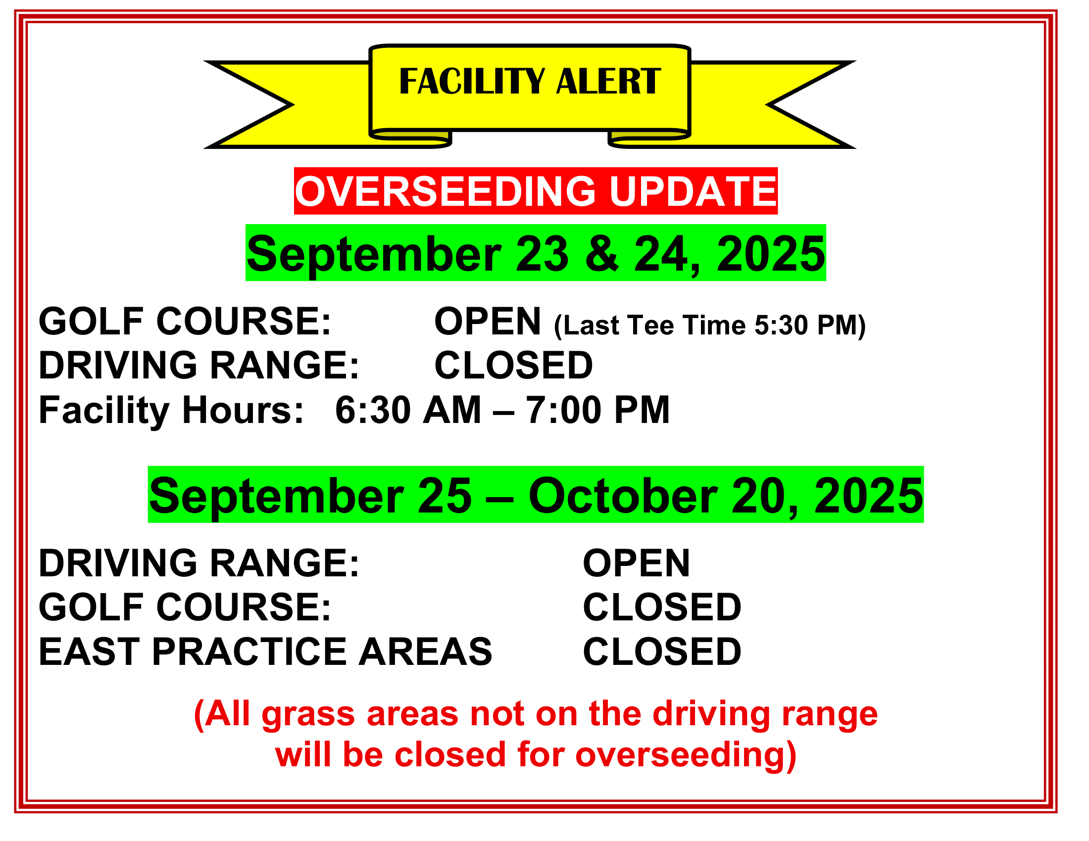 OVERSEEDING UPDATE
September 23 & 24, 2025